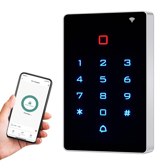 Teclado de control de acceso AMOCAM WiFi inalámbrico con 5 llaveros de identificación