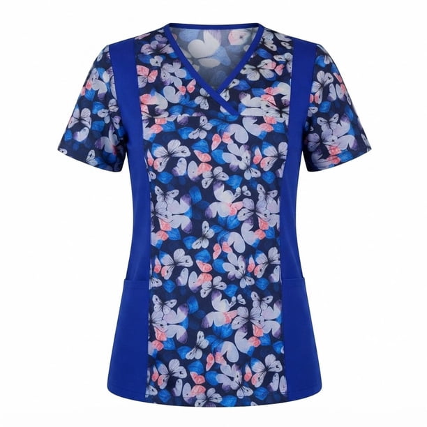 Delantal Mujer modelo Fusión tela Anti fluidos estampada. Azul Rey - Art. FUS-2
