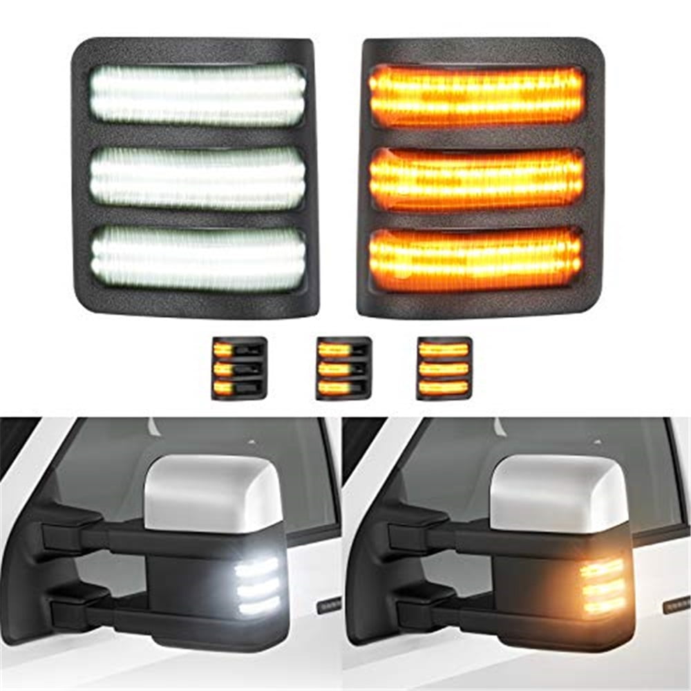 Xusx111 - Switchback Led Lateral Espejo Marcador Luces Aptas Para 2008-2016 F250 F450 Super Duty, Secuencial Ámbar Girar Luces De Señal, Luces De Funcionamiento Blancas 2pcs