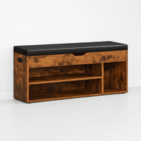 Klik Muebles - Banco Zapatero De Madera Rústica Con Asiento Acolchado Y Baúl De Almacenaje