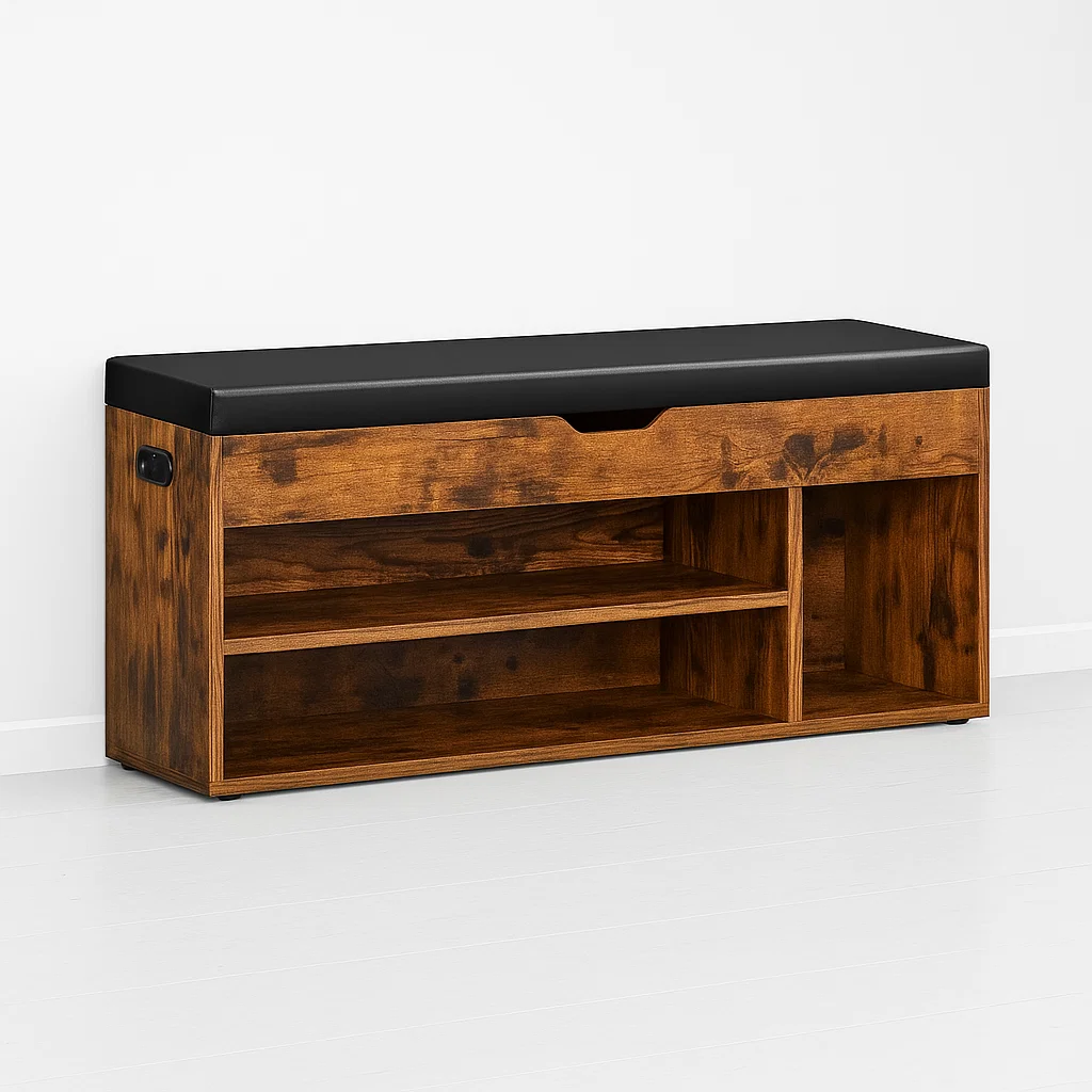 Klik Muebles - Banco Zapatero De Madera Rústica Con Asiento Acolchado Y Baúl De Almacenaje