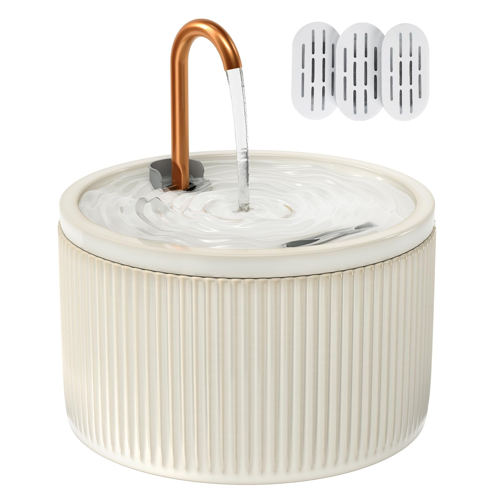 Fuente De Agua Para Gatos Misfans, Cerámica, 2,1 L, Con Filtro Y Esponja