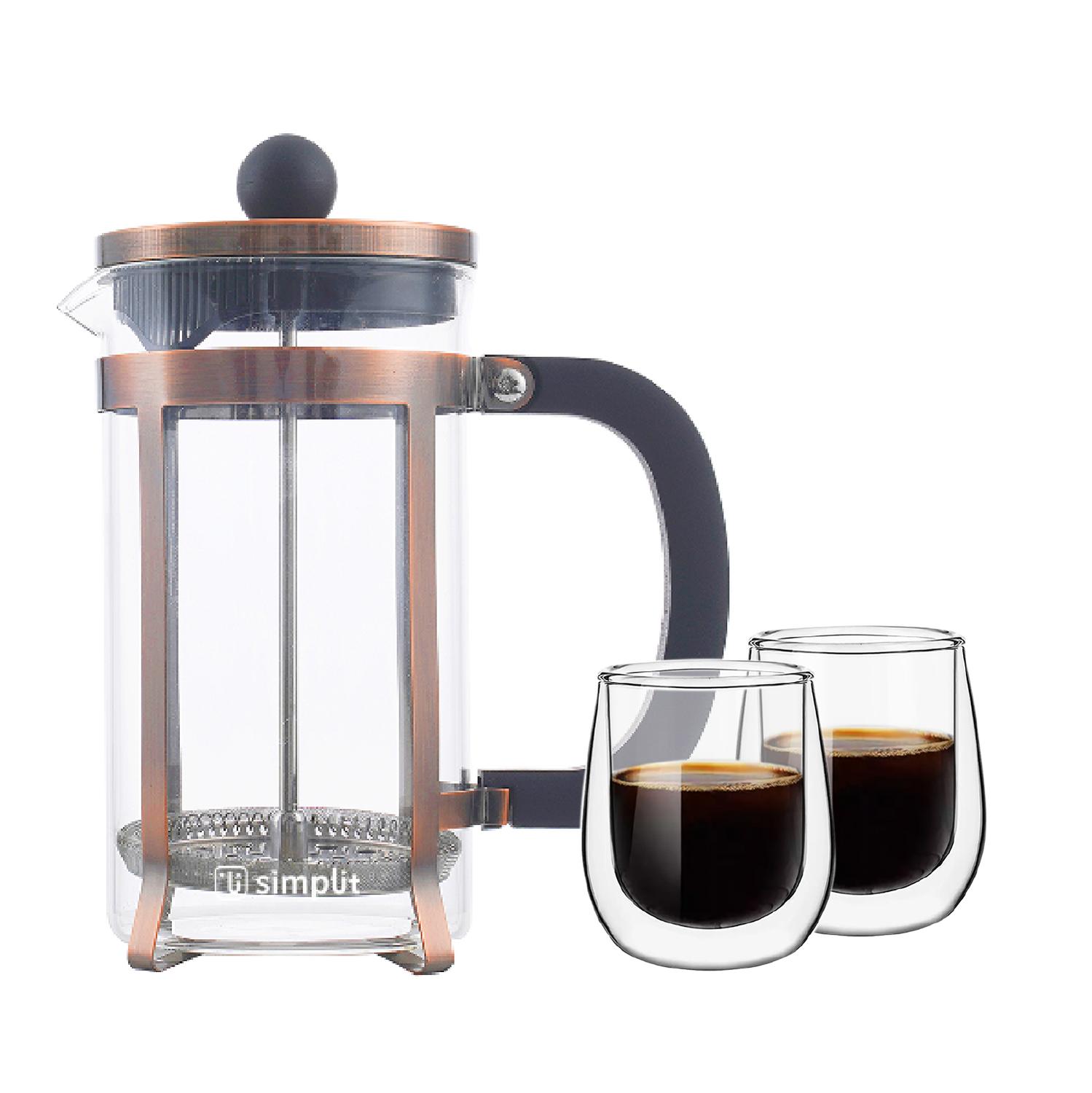 Pack Cafetera Francesa 600 Ml + Set 2 Tazas 80 Ml Simplit