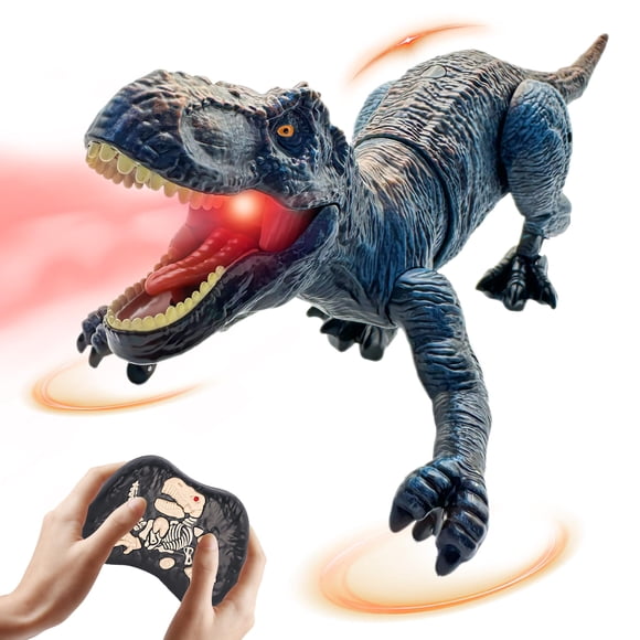 Juguete de dinosaurio con control remoto Moskiddo T Rex para niños de 3 a 12 años, azul