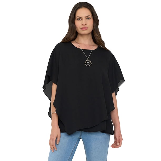Blusa Mujer Capas con Joya Print Negro Corona