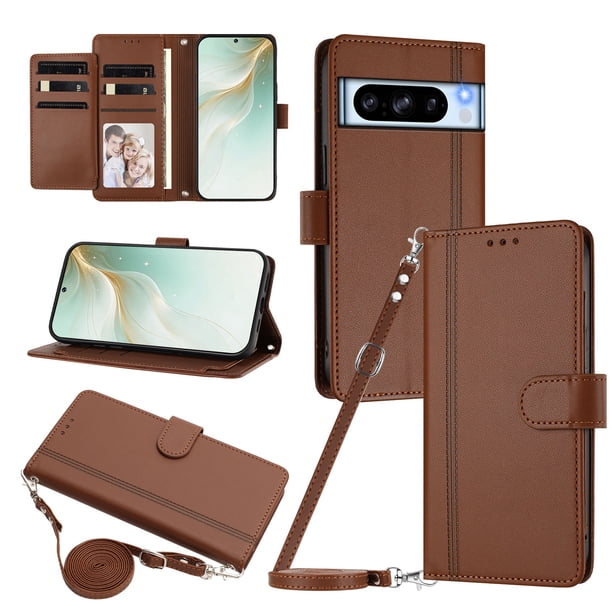 Funda Billetera para Google Pixel 8 Pro, Cuero Sintético con Cierre, Marrón