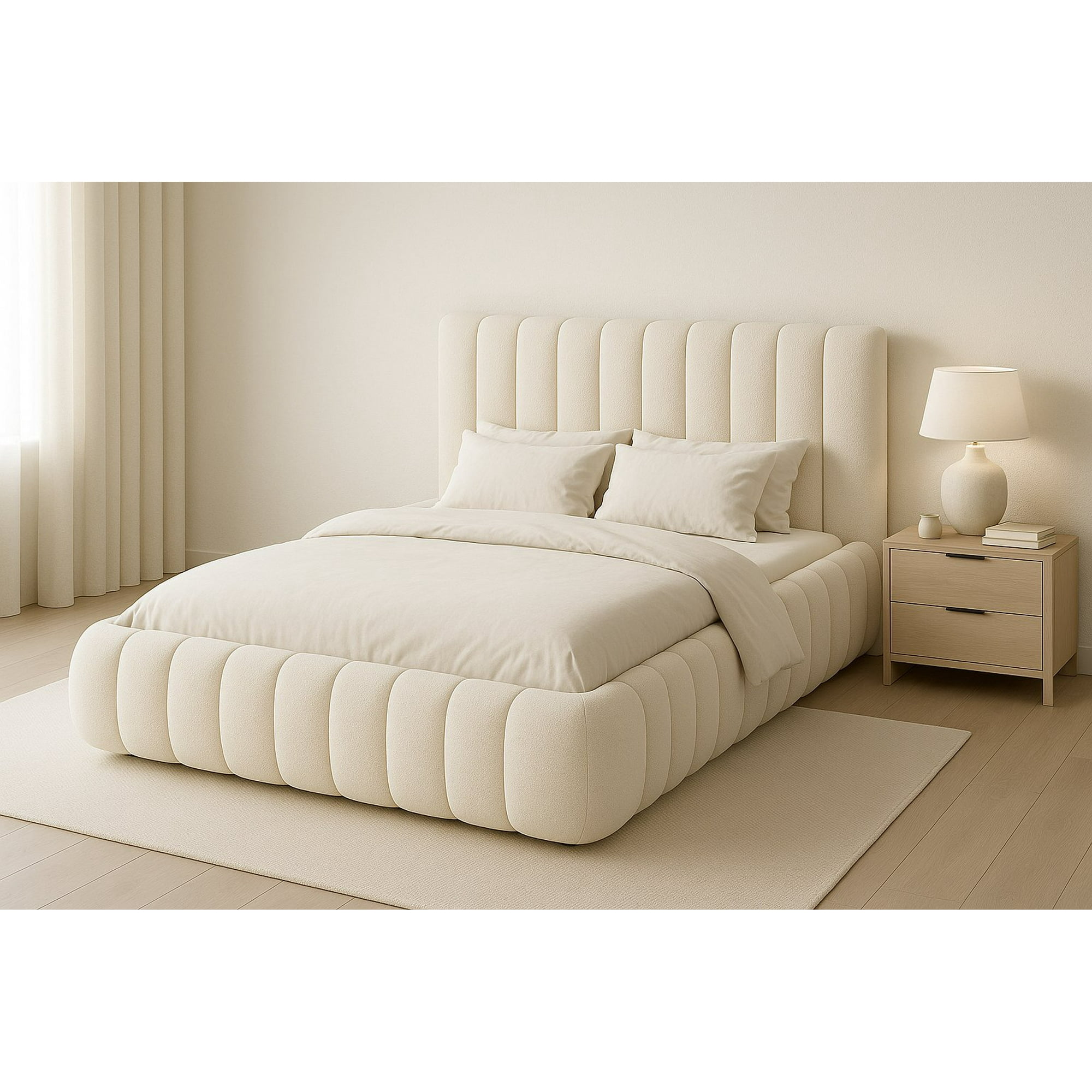 Ethan Desing - Cama Nube 2 Plazas Crudo + Colchón 2p Mery Desing 30cm + 2 Almohadas Masel