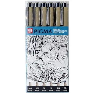 Set 6 Tiralíneas Y Marcador Sakura Pigma Manga Intermedio