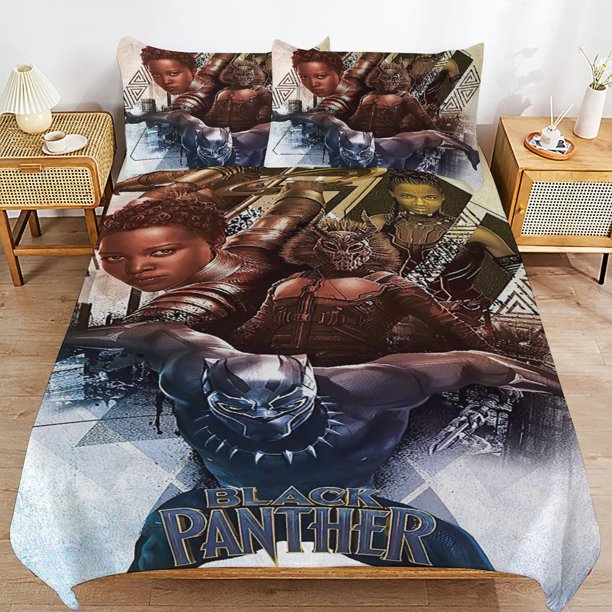 Black Panther Bedding Sets Ultra Soft Skin-Friendly Duvet Cover 3 Piece, Cute Comforter Cover Bed Set for Boys Girls Kids