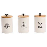 Magideal - 3 Tarros De Almacenamiento Para Café, Azúcar Y Té Con Tapas De Bambú, Decoración De Cocina, Organizador Portátil Resistente, Multifunción Y Duradero. Beige