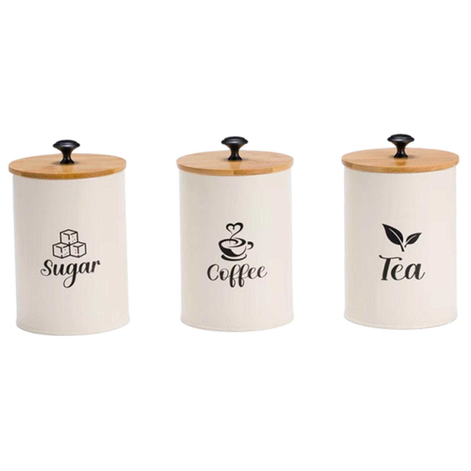 Magideal - 3 Tarros De Almacenamiento Para Café, Azúcar Y Té Con Tapas De Bambú, Decoración De Cocina, Organizador Portátil Resistente, Multifunción Y Duradero. Beige