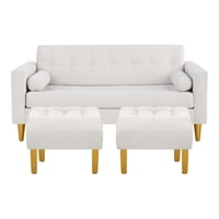 Bodevir - Sofa Retro 3C + 2 Pouf Felpa 01 Crudo