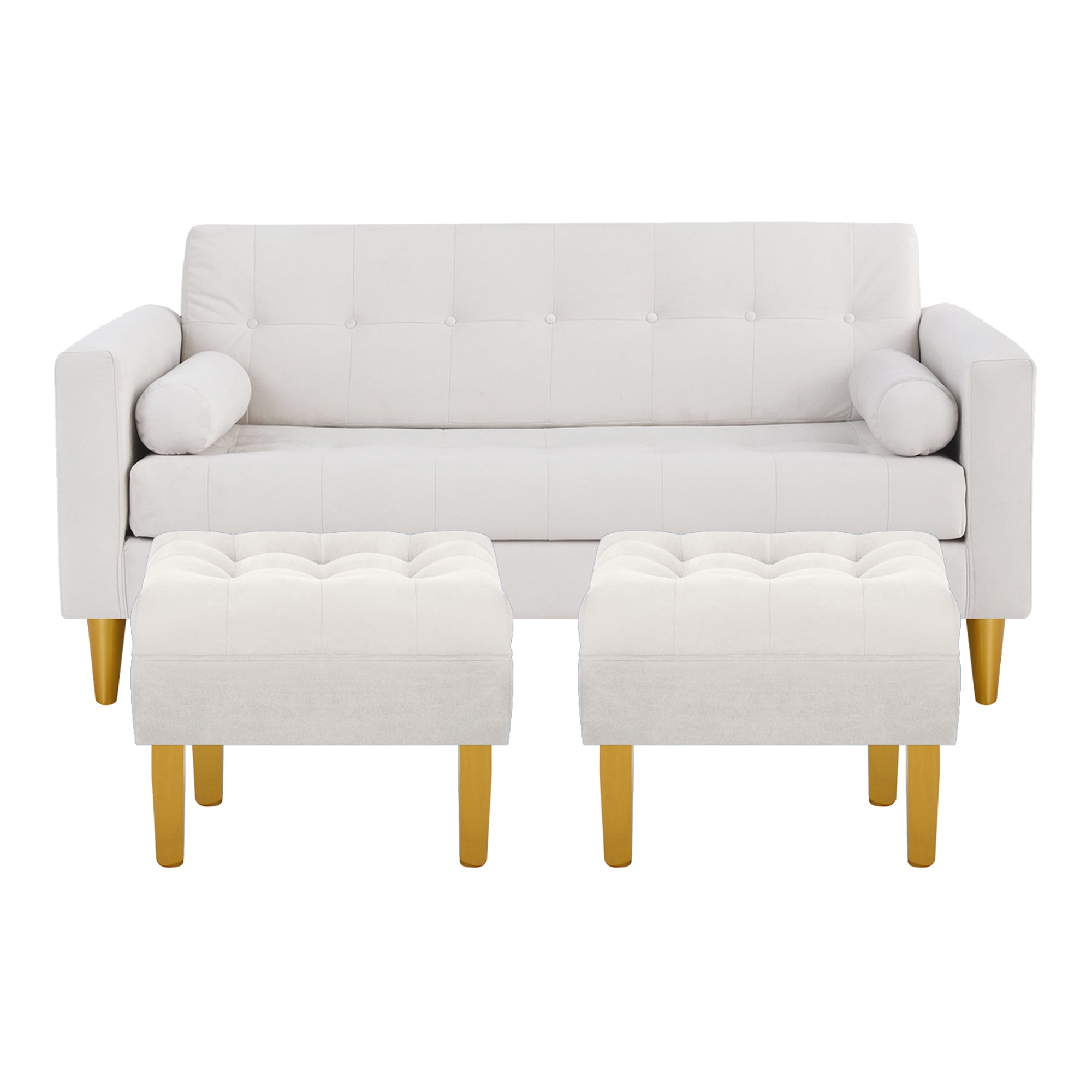 Bodevir - Sofa Retro 3c + 2 Pouf Felpa 01 Crudo