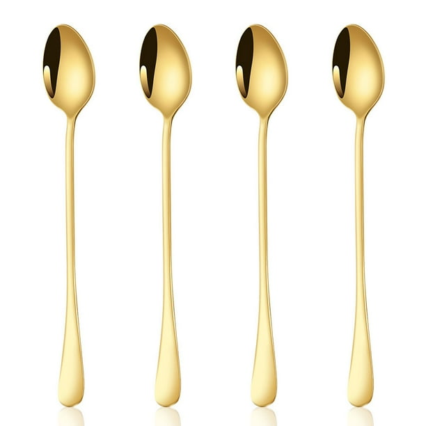 4 cucharas de té helado de mango largo, cucharas para mezclar cócteles, cucharas de café de acero inoxidable (cabeza de cuchara ovalada)