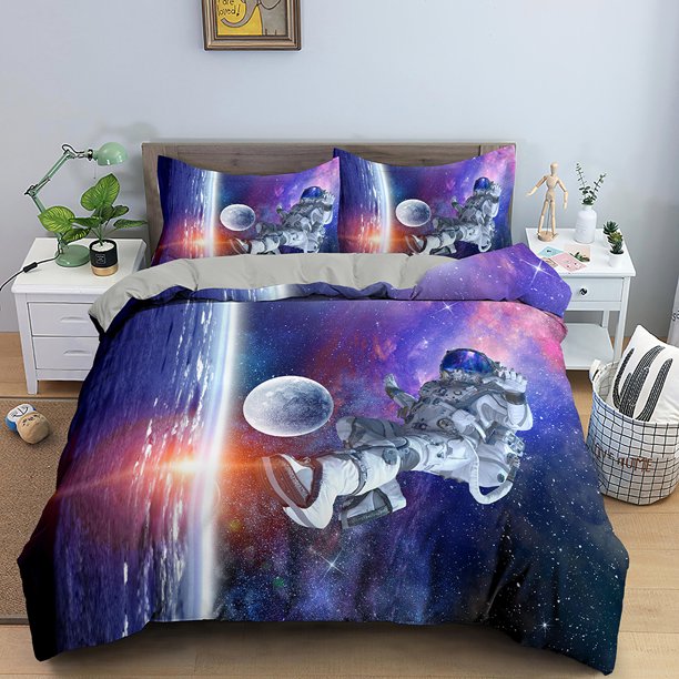 x344 Bed SheetsAstronaut Duvet Cover Set Spaceman Pattern Bedding Set For Boys Girl Microfiber Bedclothes Twin Size /Comforter Cover 3-Piece Bedding Set (1 Duvet Cover + 2 Pillow Shams) nj344