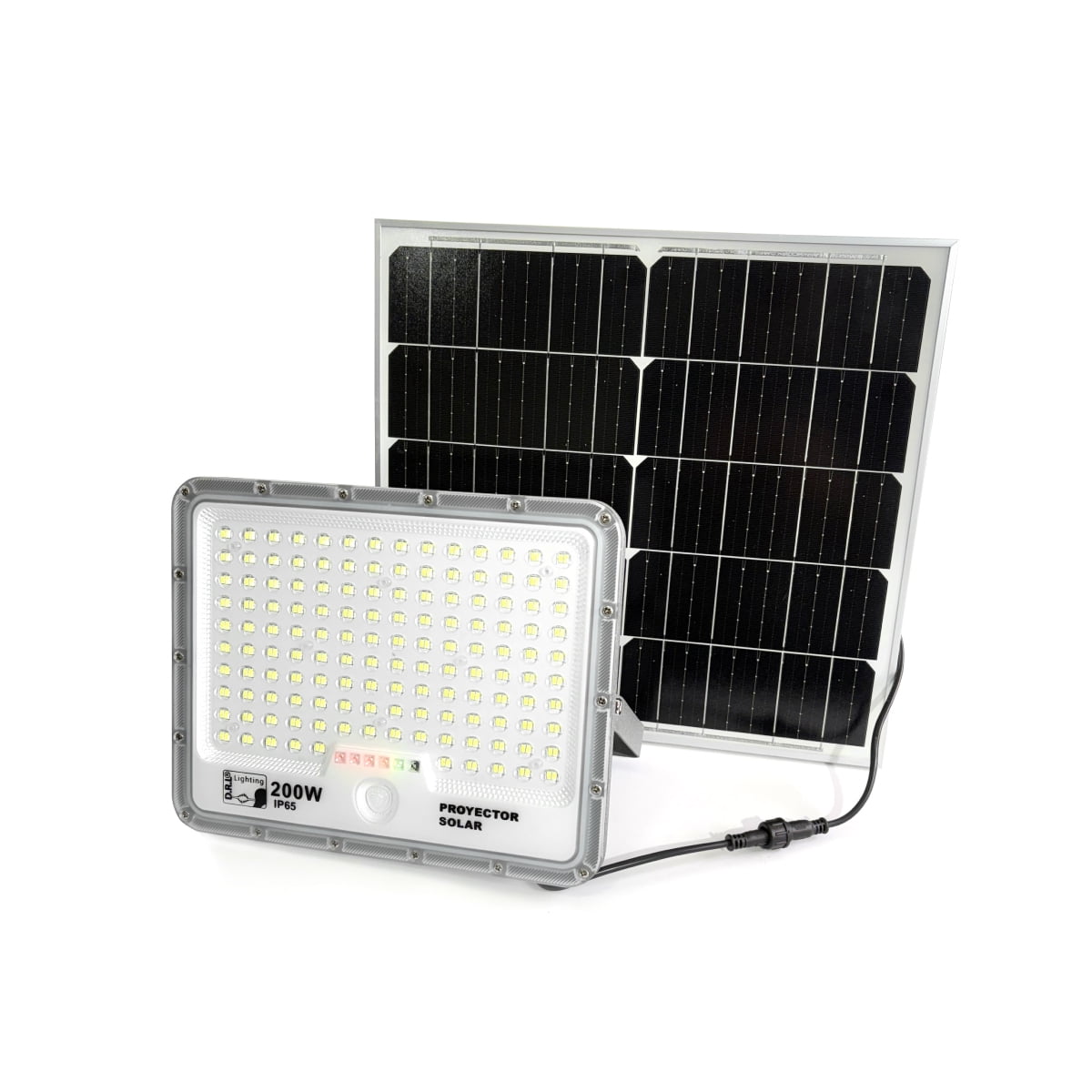 Teimporta - Foco Proyector Solar Led Exterior Itd 200w Fría Ip65 Sensor - Negro - Blanco Frío