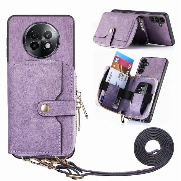 Funda Tipo Cartera con Correa Cruzada para Realme 13 Plus 5G Protección Contra Golpes Morado