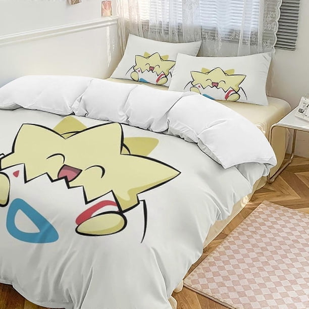 Funda nórdica Togepi, divertida, de dibujos animados de anime, ligera, de 3 piezas, edredón, fundas