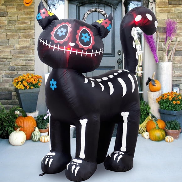 Gato negro inflable VENLOIS para Halloween de 1,2 m con luces LED