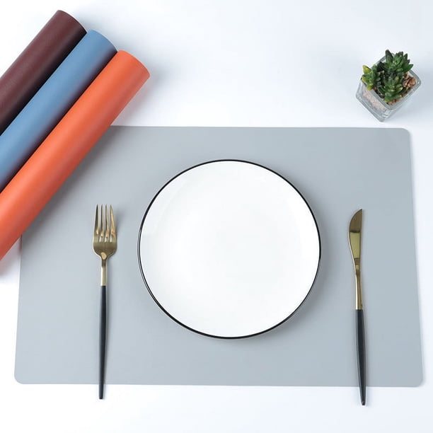 Firefly Hope Juego de 4 Manteles Individuales de Piel Sintética, Impermeables, Fáciles de Limpiar, Resistentes al Calor y Antideslizantes para Uso Interior y Exterior, 45*30cm, Estilo B, Gris