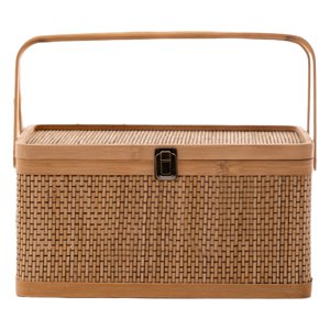 Bothyi - Cesta De Picnic Decorativa Hecha A Mano, Cesta Tejida De Bambú Para Comida, Pastel De Luna, 32X22X16Cm