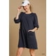 thumbnail image 2 of Vestido Corto Casual De Punto De Algodón Suave Con Cuello Redondo Y Manga Corta En Tejido Francés Liso Bolsillos Laterales Dobles Azul Marino (para Mujer), 2 of 2