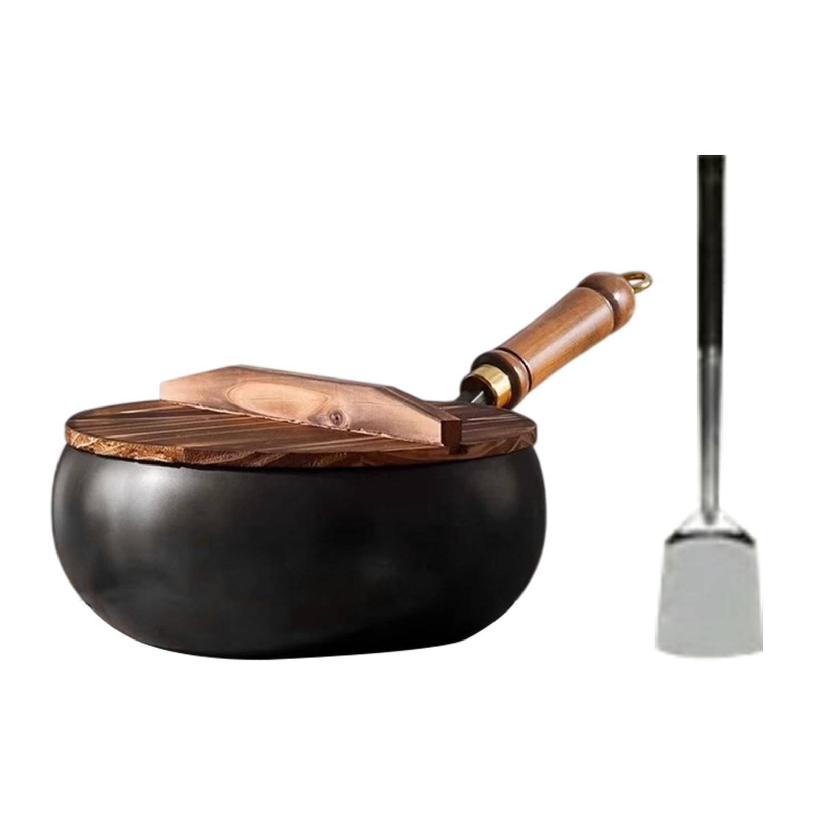 Magideal - Wok Sin Recubrimiento Chino Wok Hirviendo Gas Lid Wood Utensilios De Cocina Salteador Sartén Sartén De Cocina Wok Para Restaurante Para Acampar El