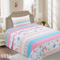 Genérico - Juego De Sábana Diseño 144 Hilos 1 1/2 Plazas - Búho Niña M8810