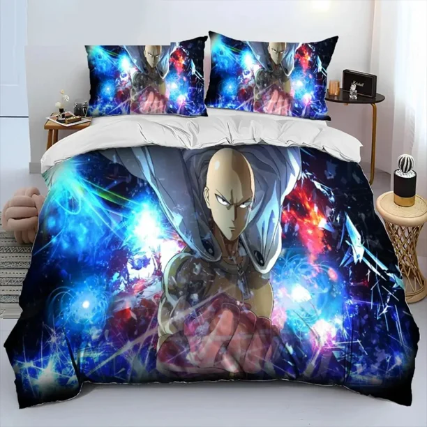 x1267 Bed SheetsAnime One-Punch Man Saitama Bedding Set Boys Girls Twin Size Duvet Cover Pillowcase Bed Kids Adult Home Textileextile 3-Piece Bedding Set (1 Duvet Cover + 2 Pillow Shams) nj1267