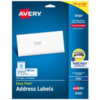 Etiquetas De Dirección Imprimibles Avery Easy Peel, 1 X 2.6 Pulgadas 750, Blancas