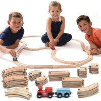 Vías De Tren De Madera De Play22, De 52 Piezas + 2 Tren Play22 N/A