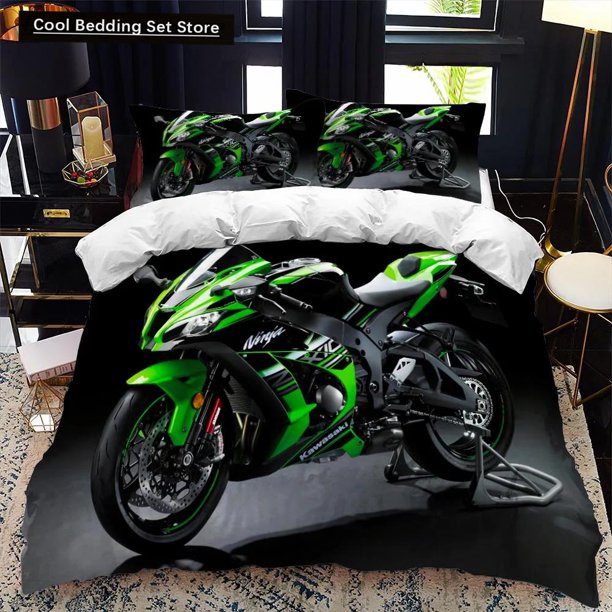 Motorcycle Rider Bed Duvet Cover Set Calico Twin Size Comforter Cover Bedding Set Soft Polyester Quilt Cover Bed Sheets
