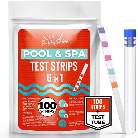 Tiras de prueba para piscina BubbyShine 6 en 1, 100 unidades