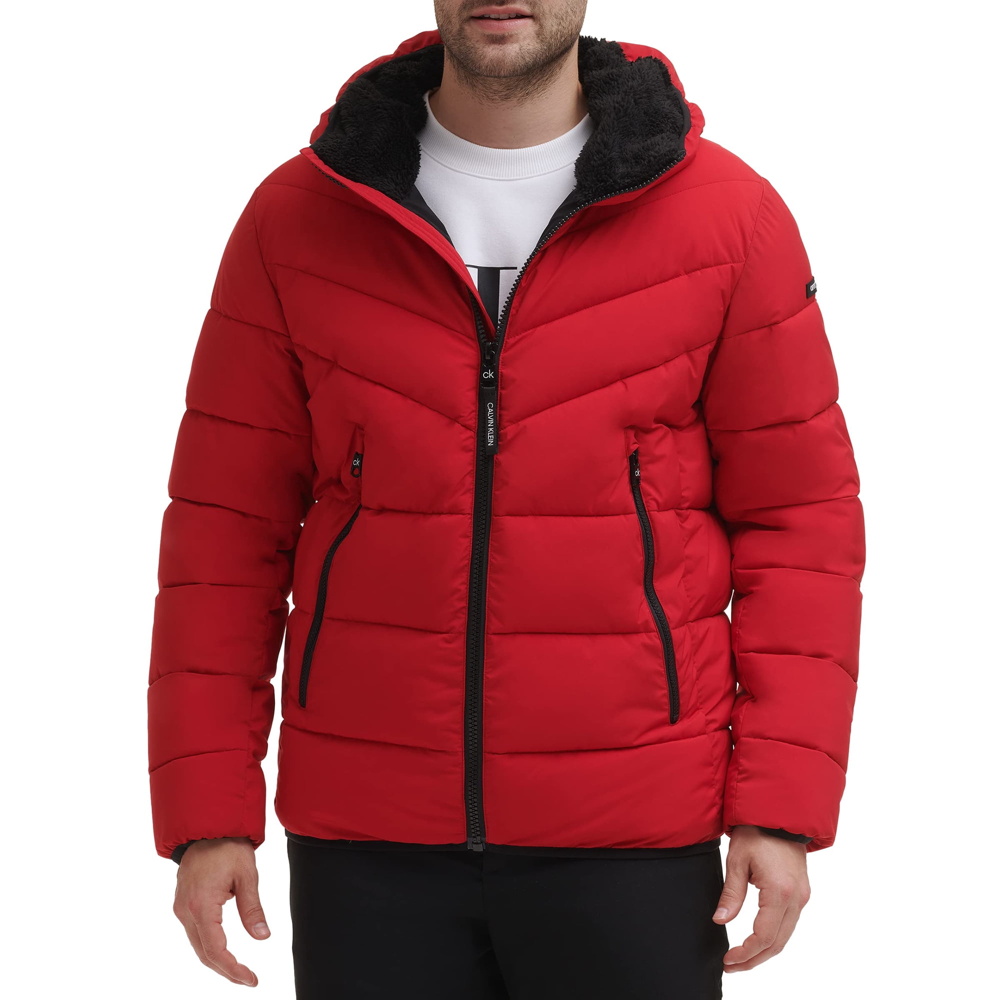 Abrigo Acolchado Para Hombre Calvin Klein Con Capucha Sherpa Rojo Intenso Xxl