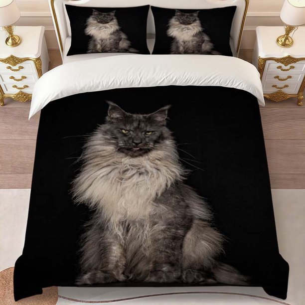 Maine Coon Themed Printed Bedding Set | Comfortable Polyester Duvet Cover and 2 Pillowcases Ideal for All Seasons
