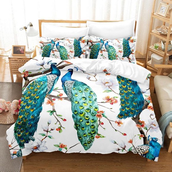 Watercolor Peacock Quilt Duvet Cover Set Double Bedroom Decor Bedspread Bedding3-Piece Bedding Set