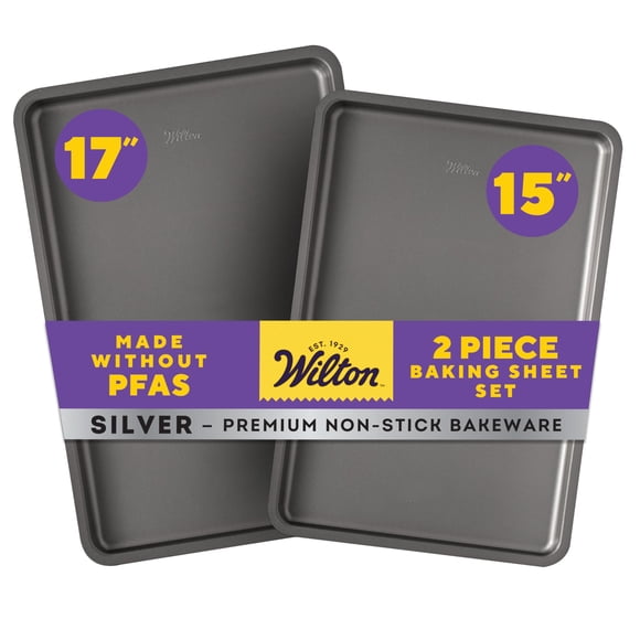 Juego de bandejas para hornear Wilton Silver, 2 piezas, antiadherentes, de acero laminado en frío