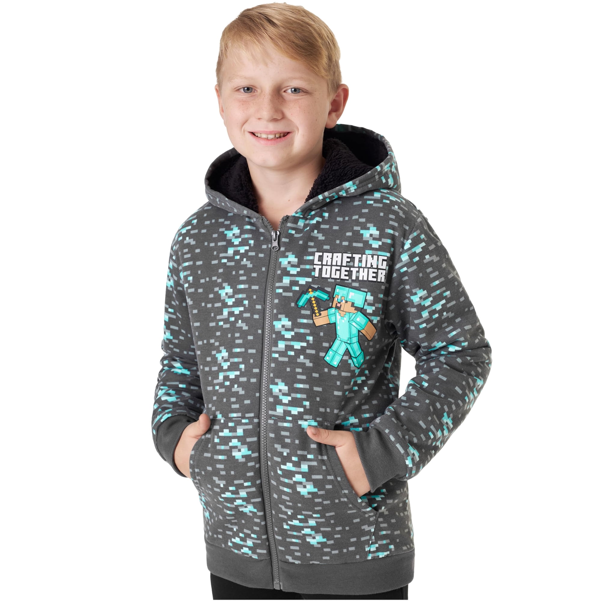 Sudadera Con Capucha De Sherpa Con Cierre Para Niños Minecraft