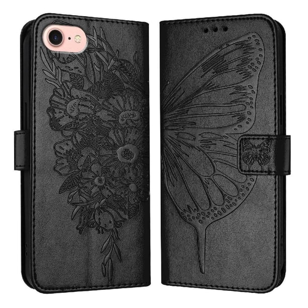 Funda cartera mariposa para iPhone 16e con soporte y ranuras para tarjetas Negro