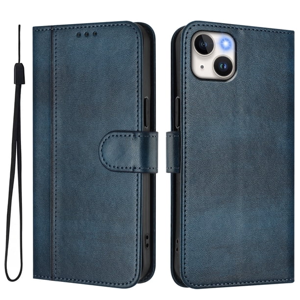 Funda Cartera para iphone 15 Plus Protección 360° con Ranuras para Tarjetas y Soporte Azul