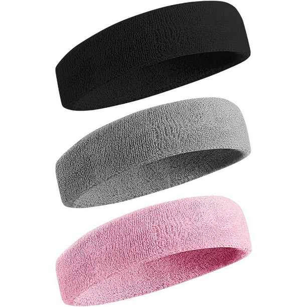Paquete de 3 bandas deportivas para el sudor para hombres y mujeres. Banda de algodón absorbente de humedad para tenis, baloncesto, correr, gimnasio y hacer ejercicio.
