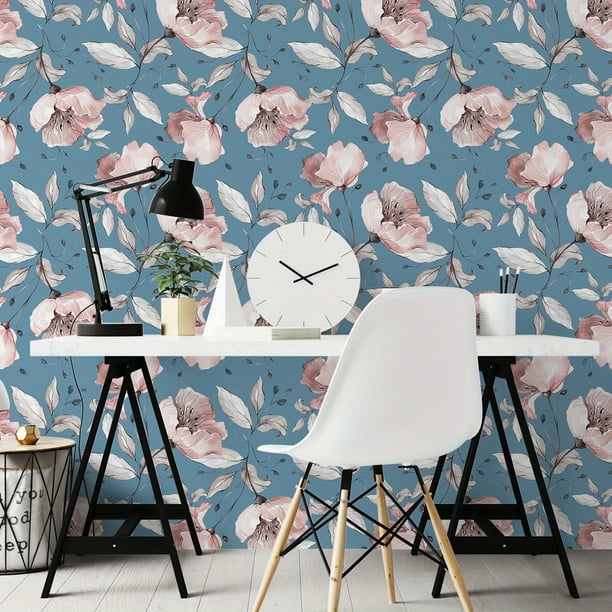1 Roll Of Large Flowers Printed Thickened Moisture-proof Wallpaper, Self-adhesive Waterproof, Removable Self-adhesive Residue-free Wallpaper, For Home Decoration Background Wallpaper, 47.2x15.8inches