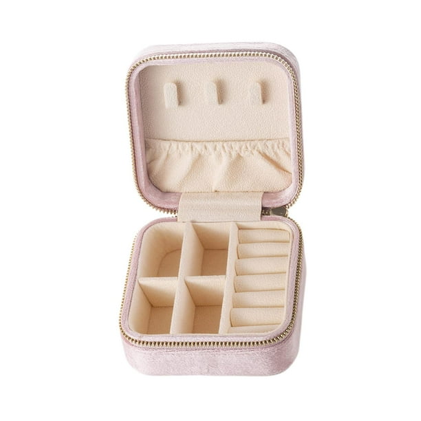 Organizador de joyas de 2 capas, caja de exhibición de terciopelo, pequeño estuche de joyería portátil, extraíble para pulseras, pendientes, relojes de botón para niñas. Rosado