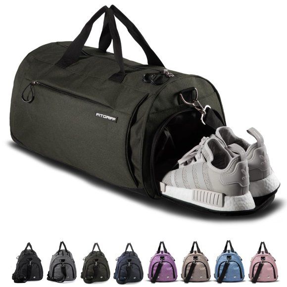 Bolsa de gimnasio Fitgriff con compartimento para calzado y artículos húmedos, color verde militar
