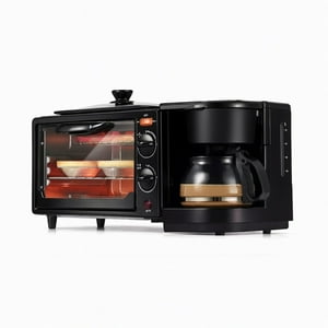 Genérico - Máquina De Desayuno 3 En 1 Horno Freidora Multifuncional En Negro