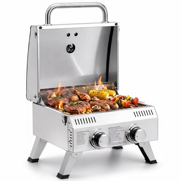 Parrilla A Gas De 2 Quemadores 20 000 Btu Acero Inoxidable