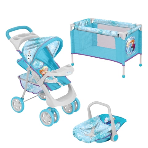 Coche Travel De Juguete Para Muñeca + Cuna Frozen Disney