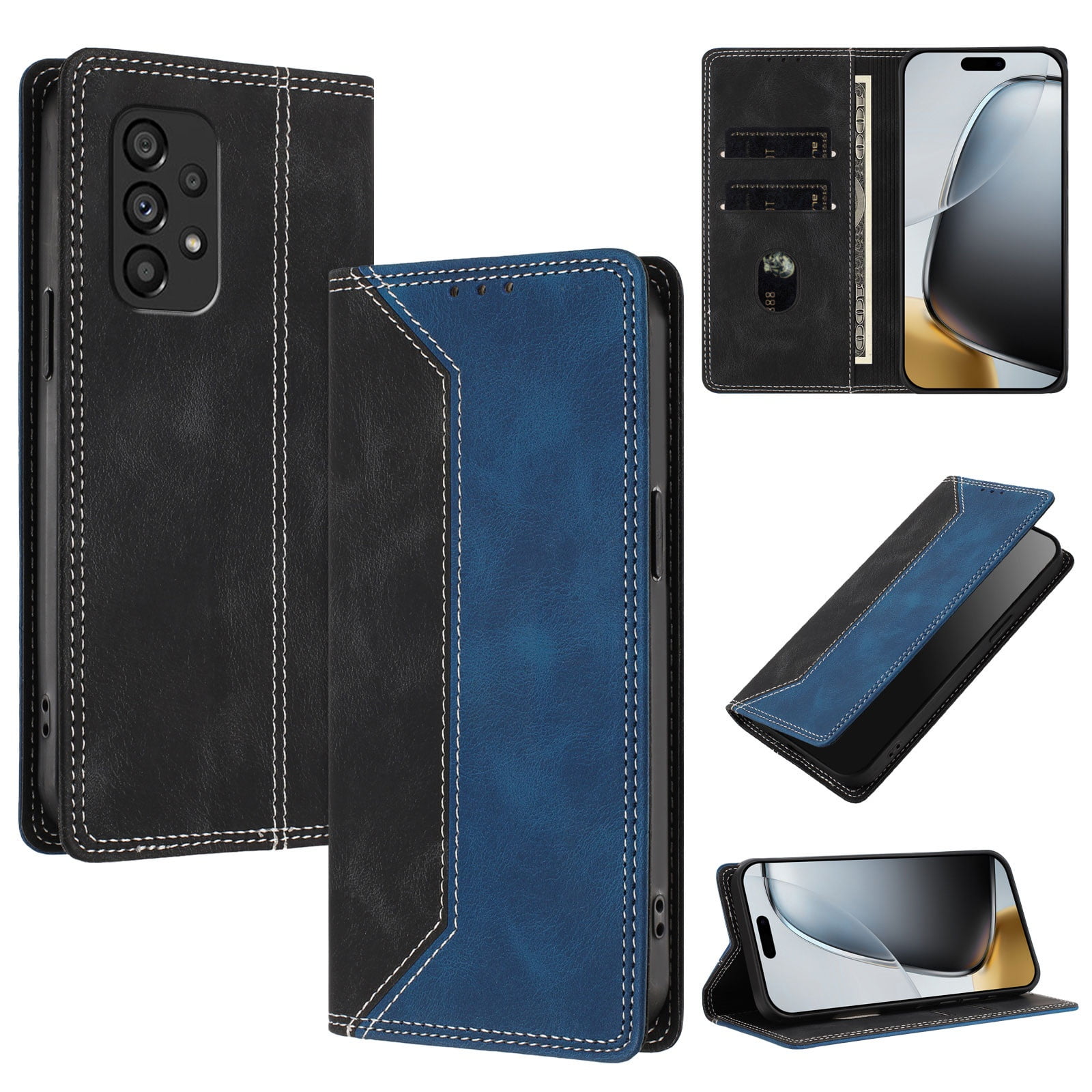 Funda Foxdock Para Samsung Galaxy A53 5g De Cuero Premium Bicolor Con Ranuras Rfid, Carcasa Tipo Billetera Antigolpes Y Soporte Plegable
