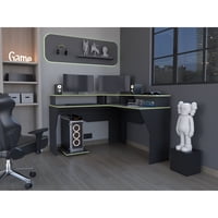 Tuhome - Escritorio Gamer En L Con 2 Niveles Para Monitores Guma Wengue Y Verde