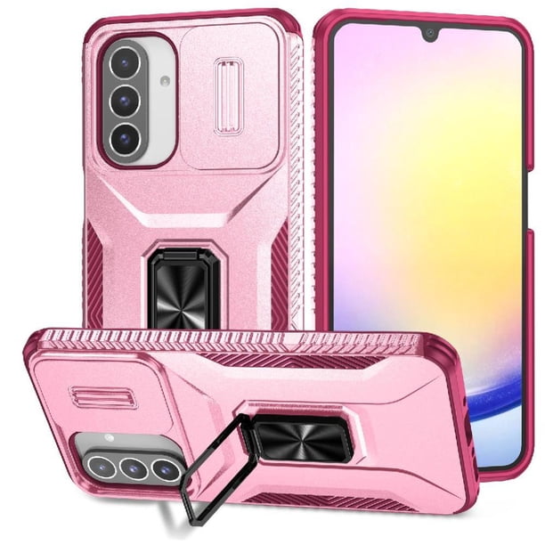 Funda Armada para Samsung Galaxy A26 con Tapa Deslizante y Soporte Magnético Giratorio Rosa